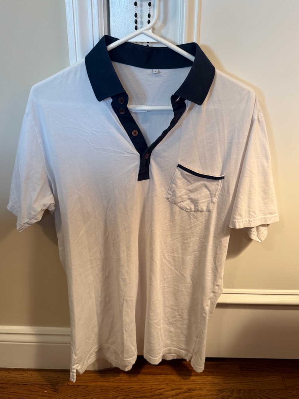 Men's White Polo with Navy Contrast Collar and Trim